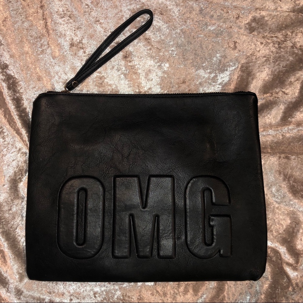 LF “OMG” Black Leather Clutch Wristlet